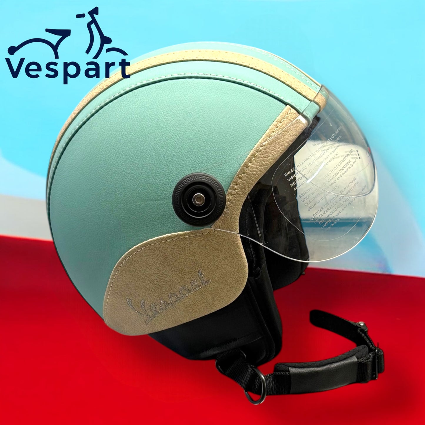 Casco Vintage in pelle personalizzato Gts Compatibile Vespa Verde Amabile Moto Guzzi Harley Davidson